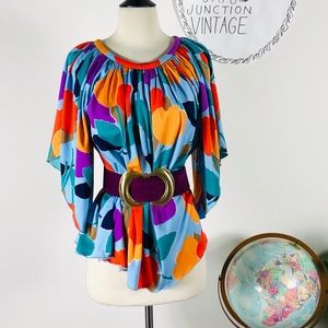 Vintage 60's Floral Muumuu Top Butterfly Sleeves